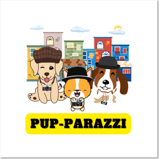 Pup-parazzi street - golden retriever corgi and beagle Posters and Art